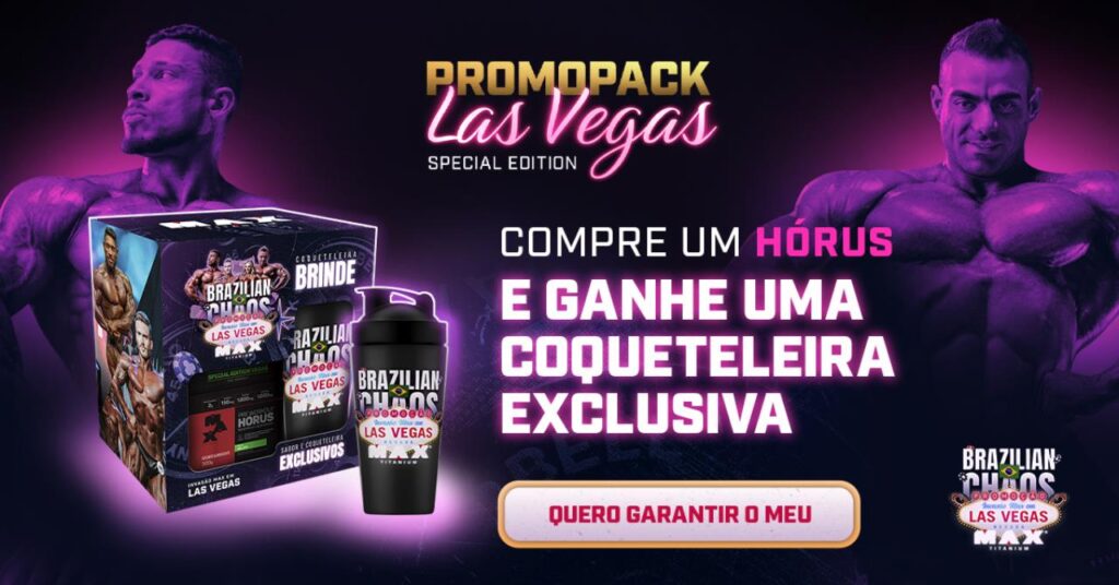 banner promoção Las Vegas com pack do pré-treino hórus e brinde de coqueteleira exclusiva