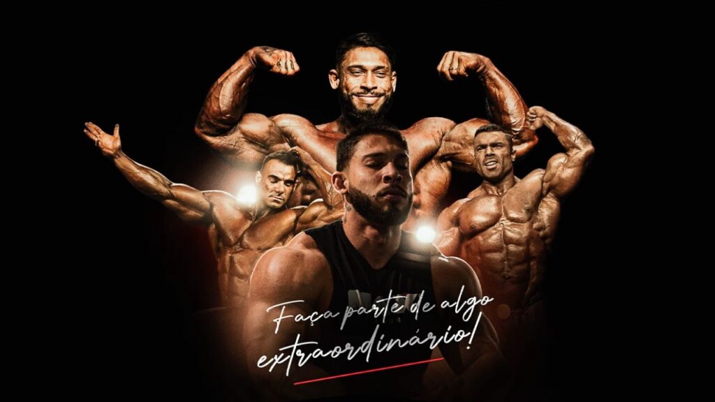 banner do programa Elite Team da Max Titanium com os atletas Ramon Dino, Rafael Brandão e Eduardo Correa, acompanhado de uma frase "Faça parte de algo extraordinário!"