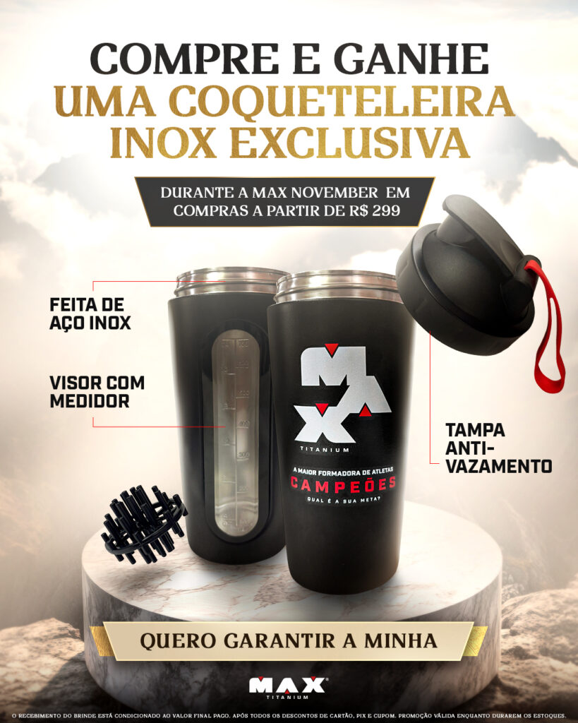 banner promoção compre e ganhe uma coqueteleira exclusiva Max Titanium