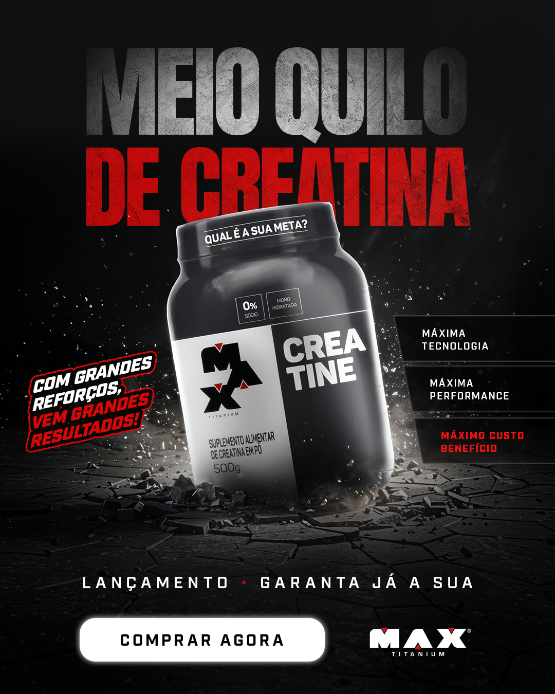 banner meio quilo de creatina novo produto Max Titanium